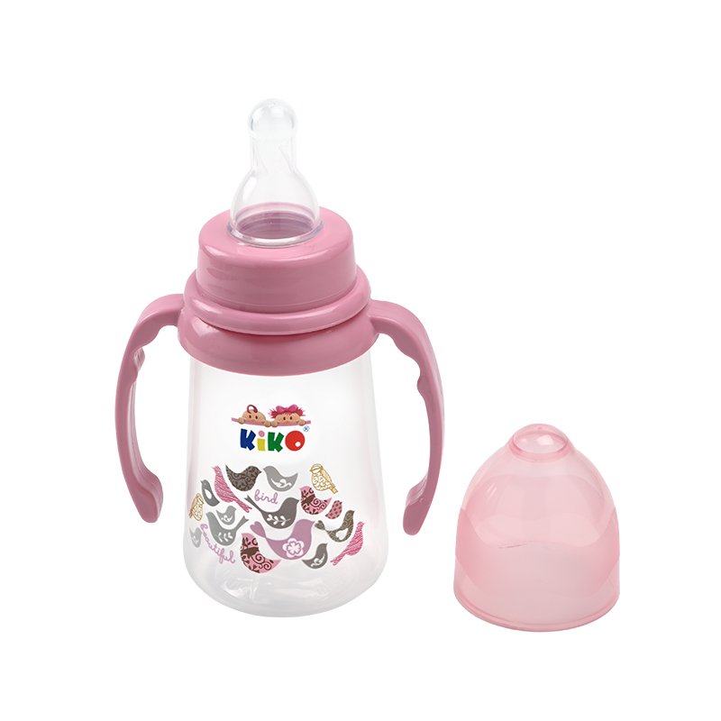 13106-pink KIKO FEEDING BOTTLE WITH HANDLE 125ML WITH SILICON NIPPLE - Image 1