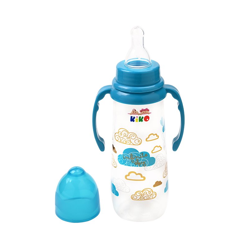 13107-blue KIKO FEEDING BOTTLE WITH HANDLE 250ML WITH SILICON NIPPLE - Image 1