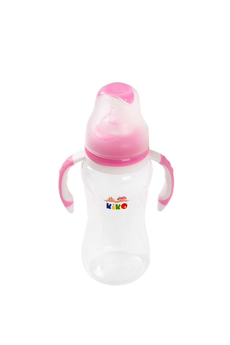 17105-pink KIKO FEEDING BOTTLE WITH HANDLE 240ML WITH SILICON NIPPLE - Image 1