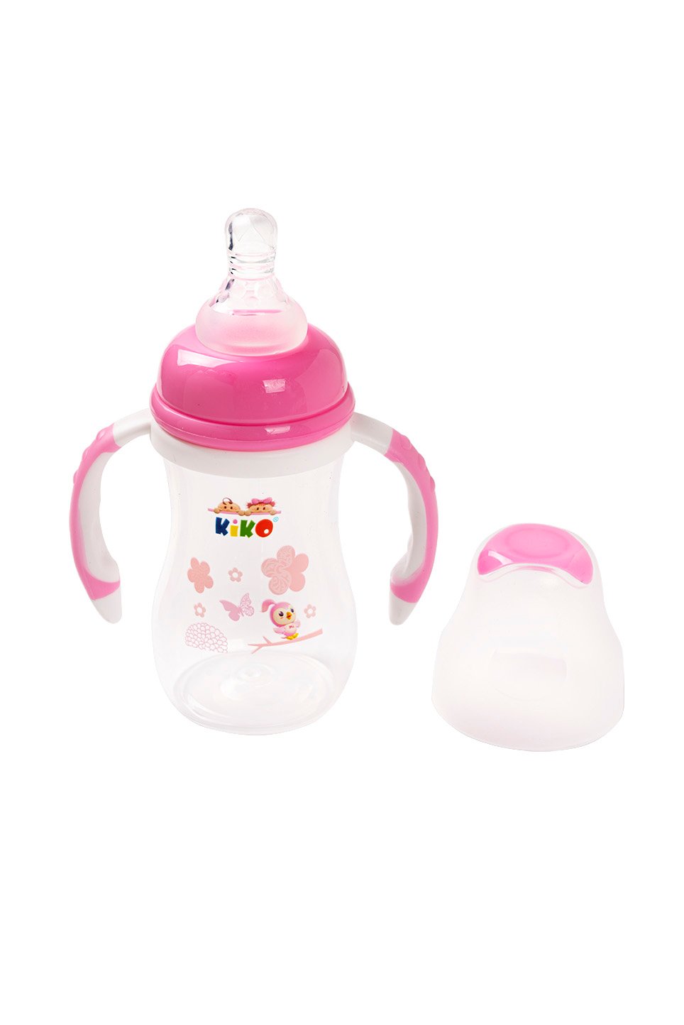 17106-pink KIKO FEEDING BOTTLE WITH HANDLE 120ML WITH SILICON NIPPLE - Image 1